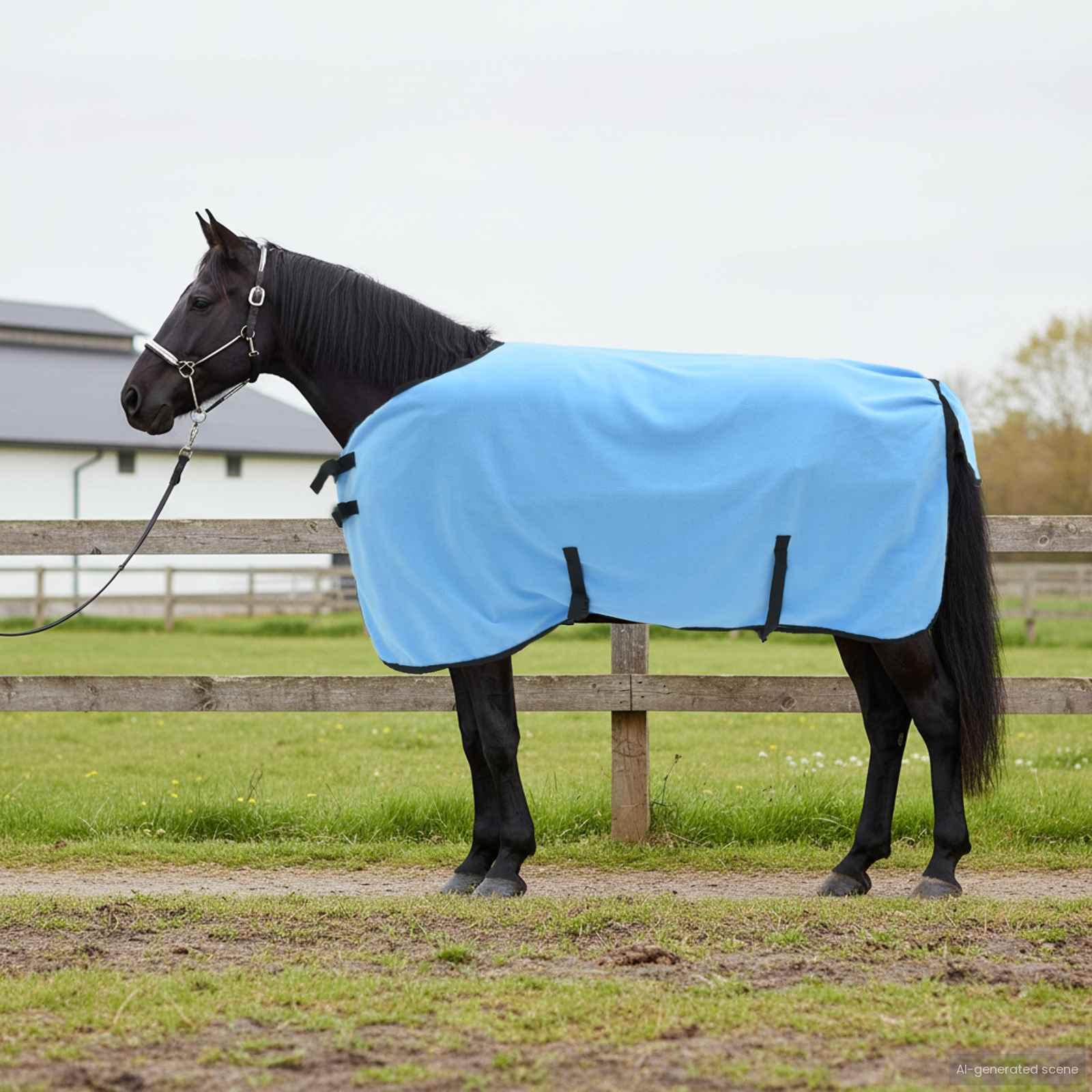 Hestetæppe i polyester - fuld aqua, 105 cm billede