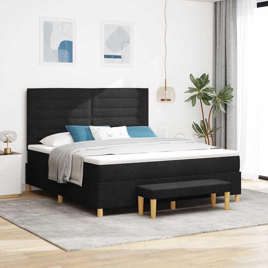 Kontinentalseng med madras Sort 180 x 200 cm Stof billede