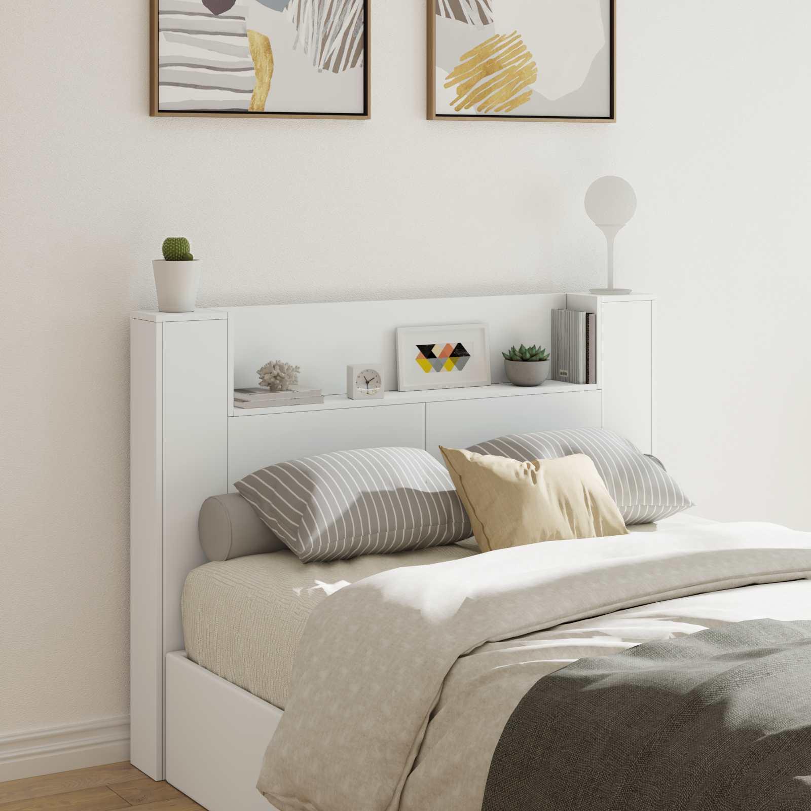 Hovedgærde kabinet med LED med hylde Hvid 140 x 16,5 x 103,5 cm billede