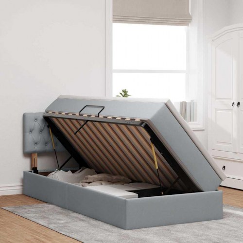 Seng med opbevaring og madras med madras Lysegrå 100 x 200 cm