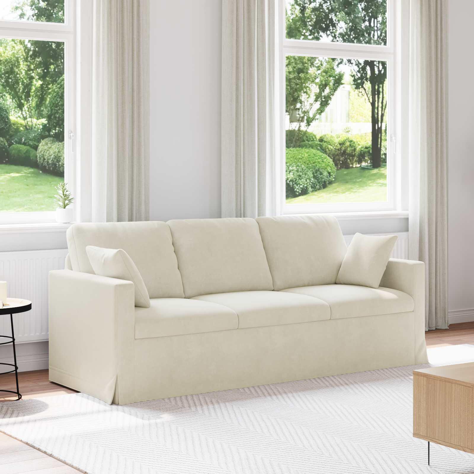 Sofa i fløjl - creme, 198 × 78 × 80 cm billede