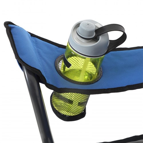 Sammenklappelig campingstol med blød polstring, kopholder og kraftig konstruktion – blå