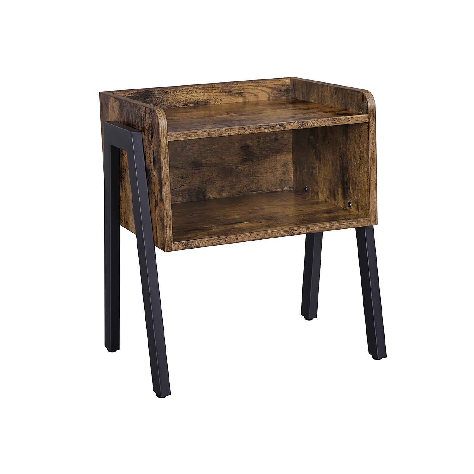 Natbord/sidebord med åbent rum - stablebart industrielt design, rustik brun/sort, 42 × 35 × 52 cm billede