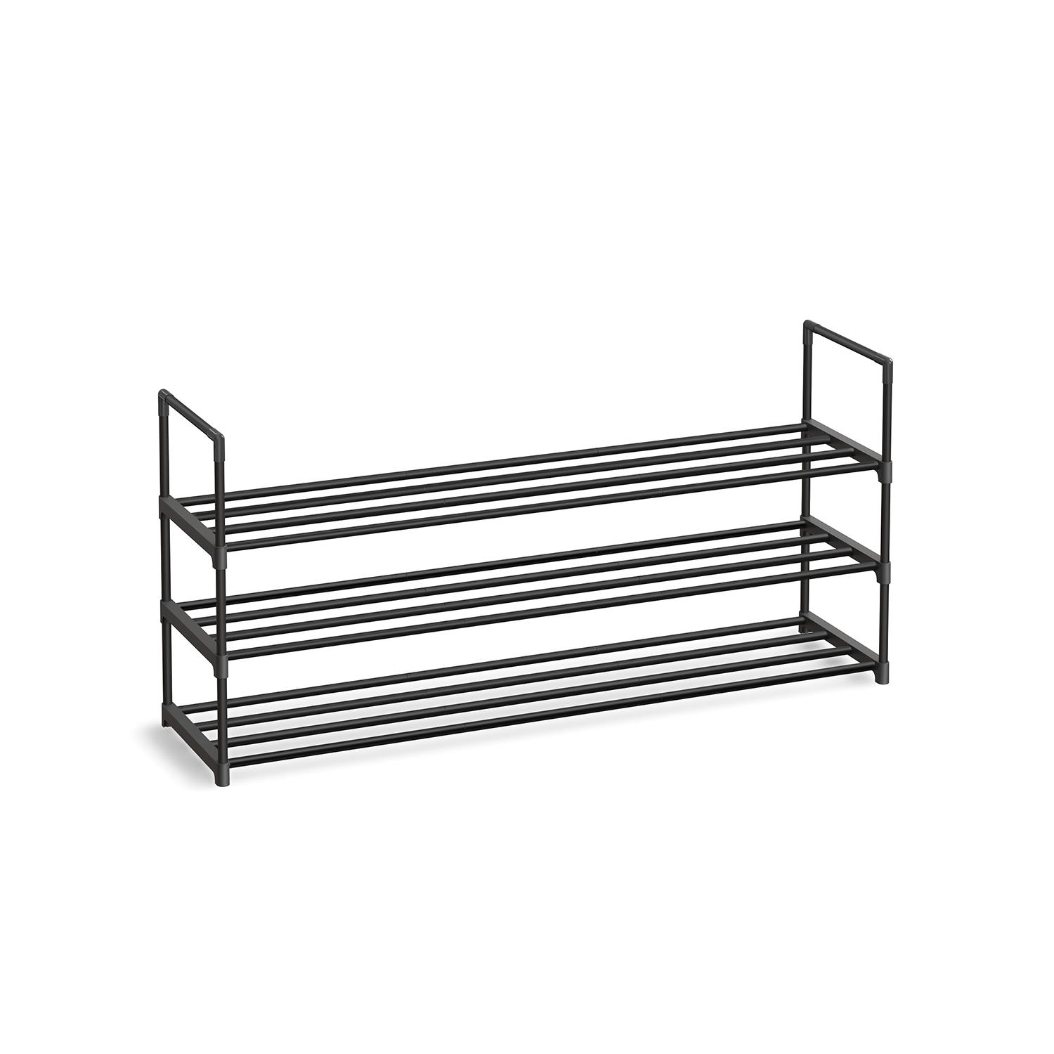 Skostativ med 3 hylder - metal, stabelbart, 116 × 30 × 55 cm, sort billede
