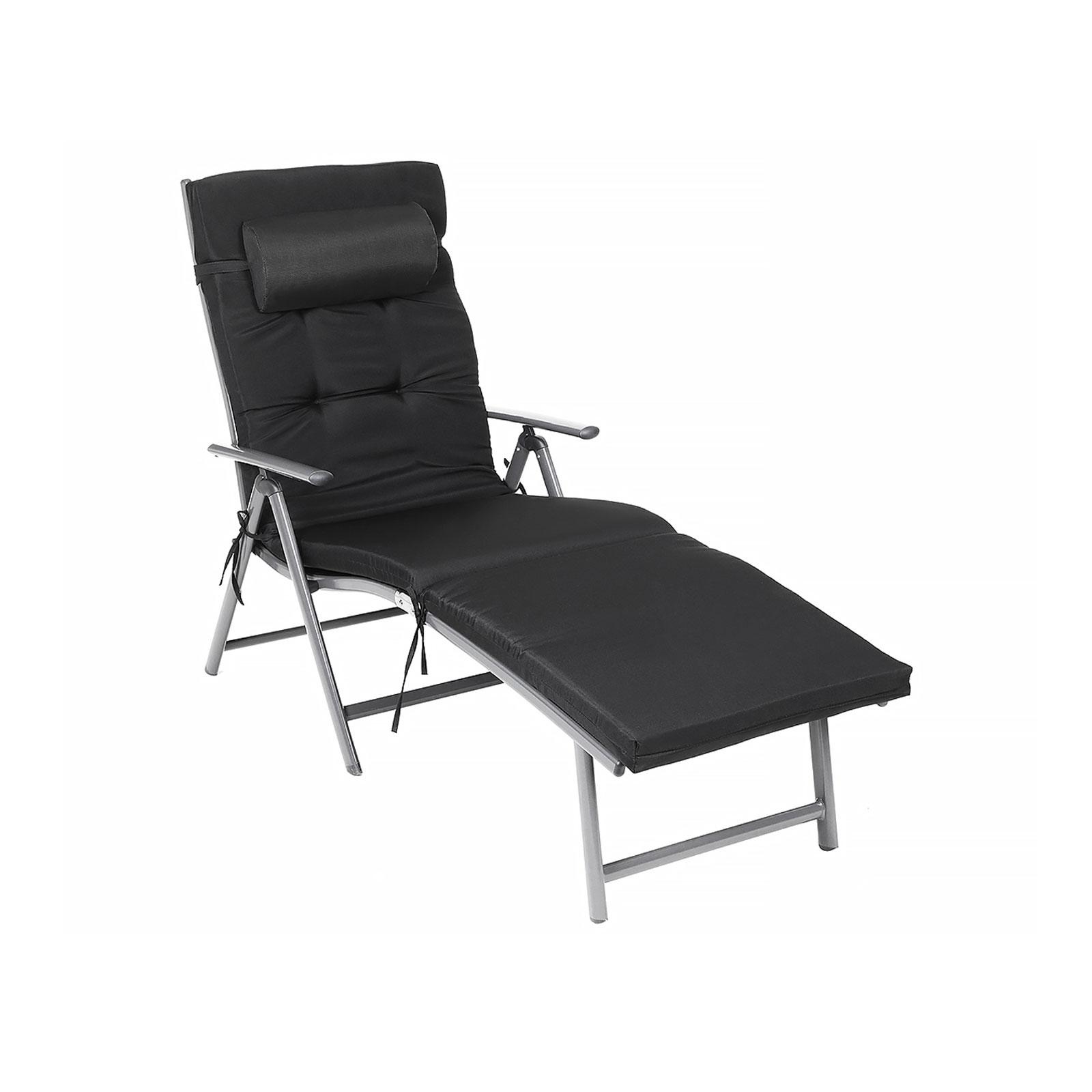 Sammenklappelig solseng med 6 cm madras og aftagelig nakkepude - aluminium, åndbar - sort (GCB24BK)