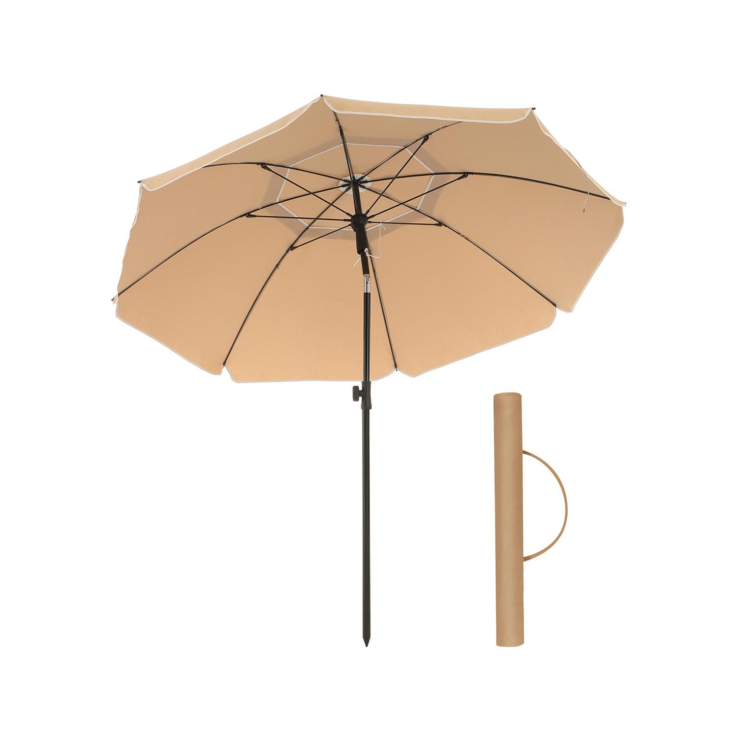 Parasol 1,6 m til strand og have – taupe, UPF 50+, vippefunktion og bæretaske