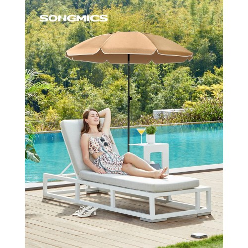 Parasol 1,6 m til strand og have – taupe, UPF 50+, vippefunktion og bæretaske