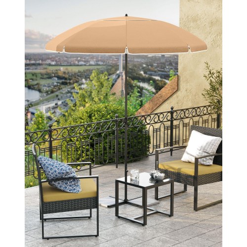 Parasol 1,6 m til strand og have – taupe, UPF 50+, vippefunktion og bæretaske