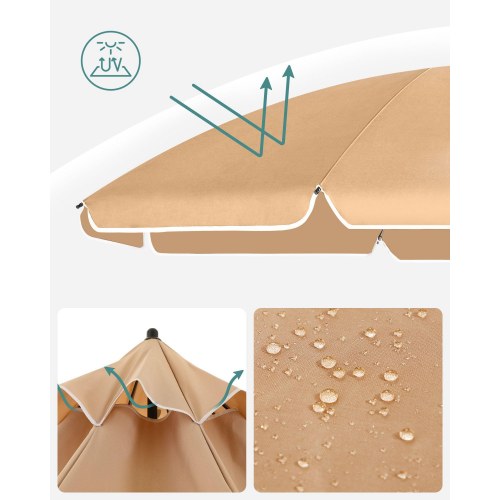 Parasol 1,6 m til strand og have – taupe, UPF 50+, vippefunktion og bæretaske