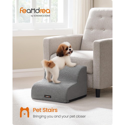 FEANDREA hundetrappe 2-trins – blid rampe til sofa og seng, skridsikker, aftageligt vaskbart betræk, vandtæt foring, håndtag – duegrå (PPS002G01)