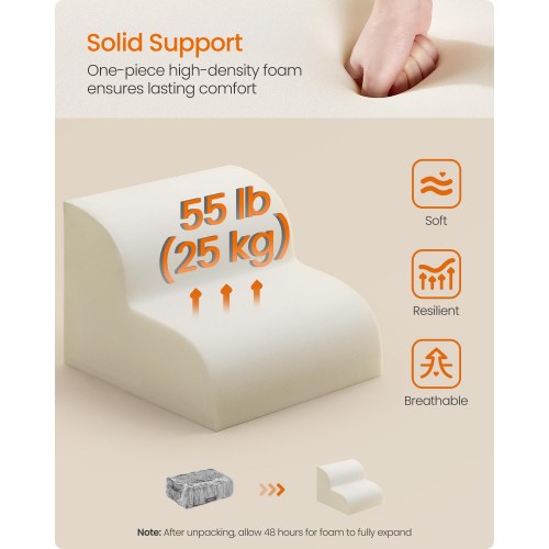 FEANDREA hundetrappe 2-trins – blid rampe til sofa og seng, skridsikker, aftageligt vaskbart betræk, vandtæt foring, håndtag – duegrå (PPS002G01)