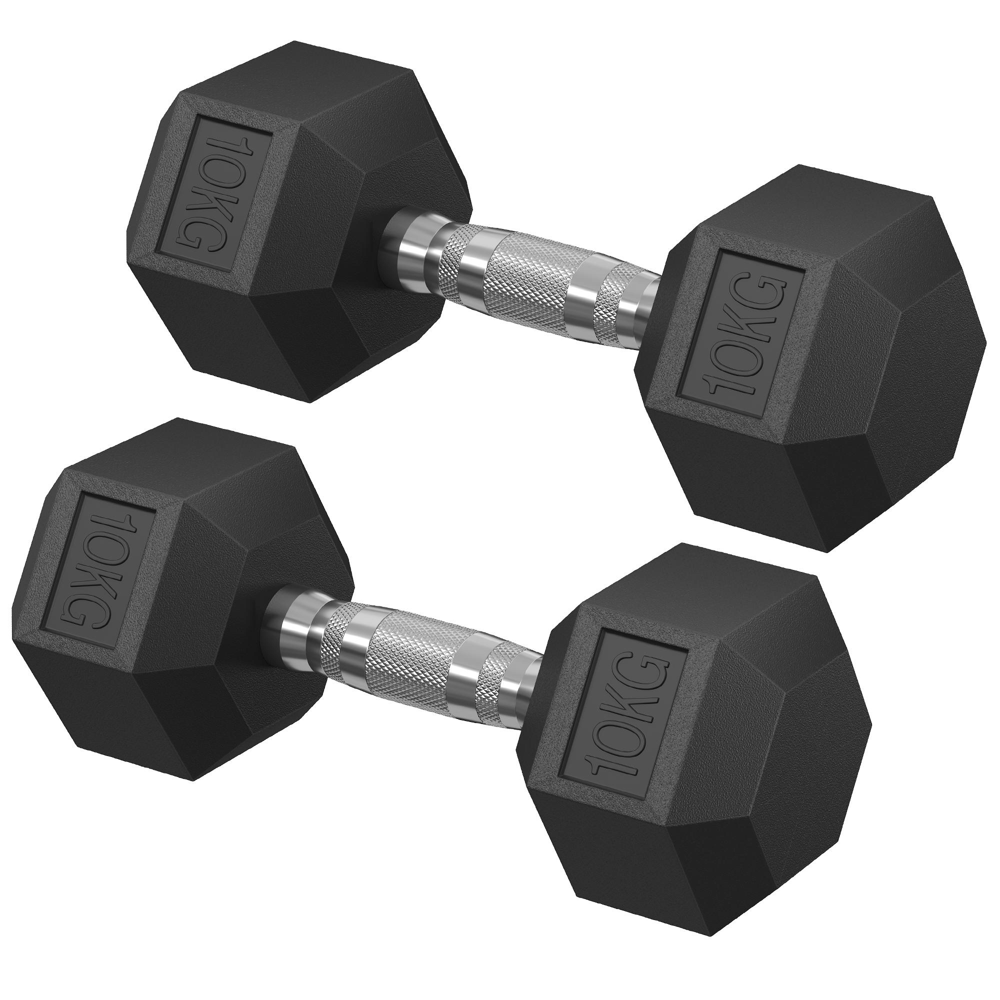 Håndvægte sæt – hexagon, 2 × 10 kg, støbejern, sort