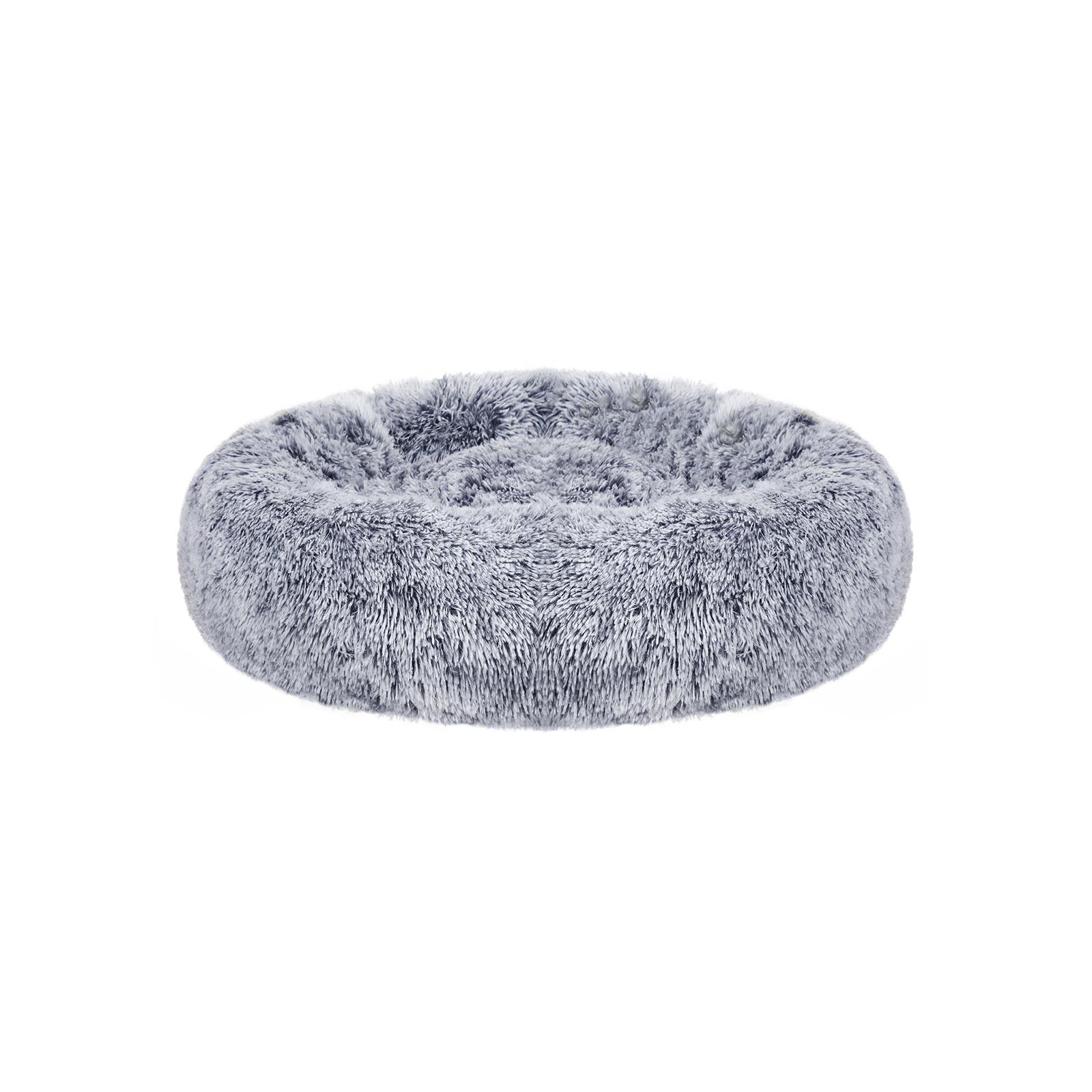 Rund donut hundeseng - fluffy, beroligende med aftageligt, vaskbart betræk, 50 cm - grå