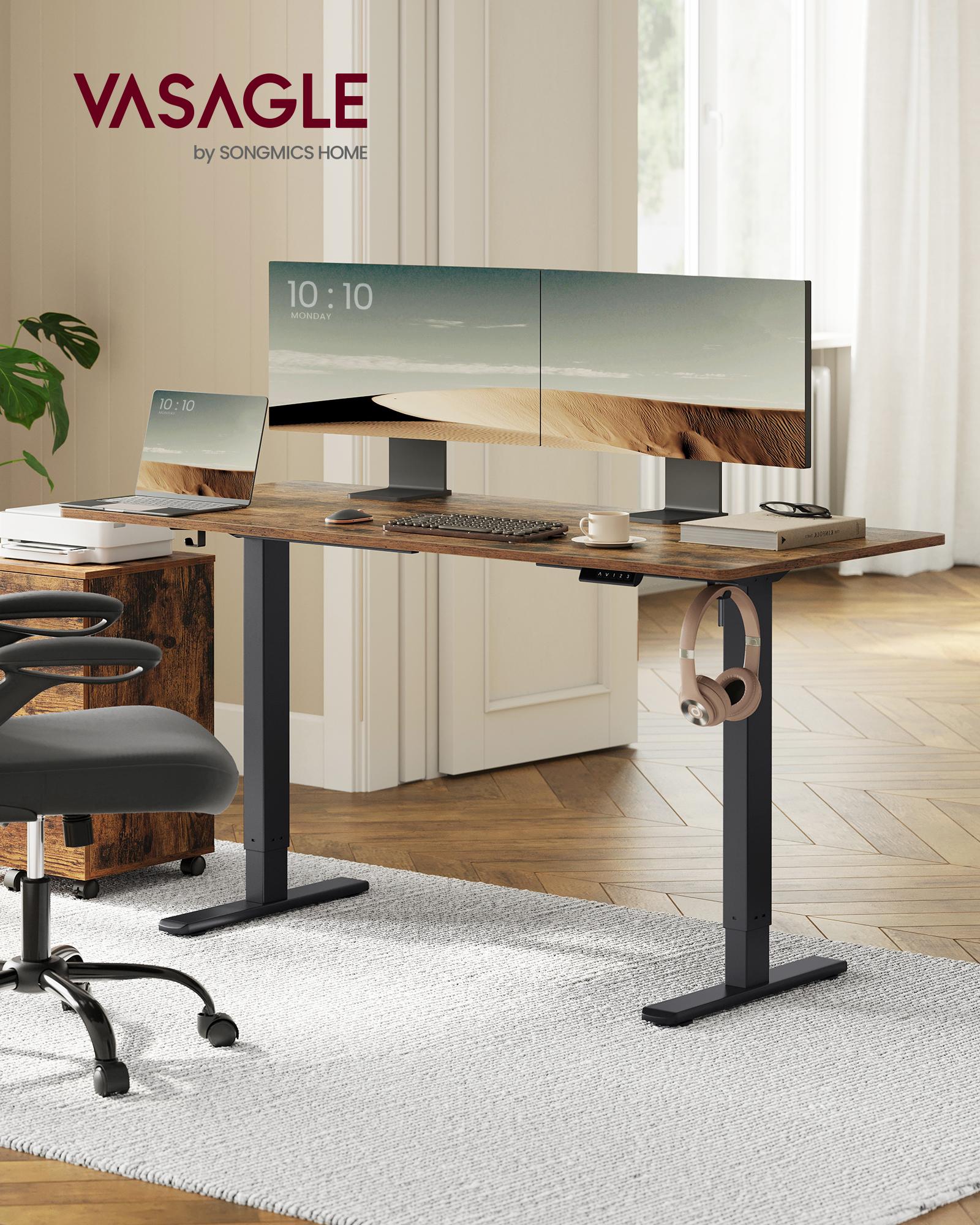 Elektrisk hæve-sænke stel til skrivebord – justerbart 80–150 cm, memory 3 højder, 70 kg, stål, ink black