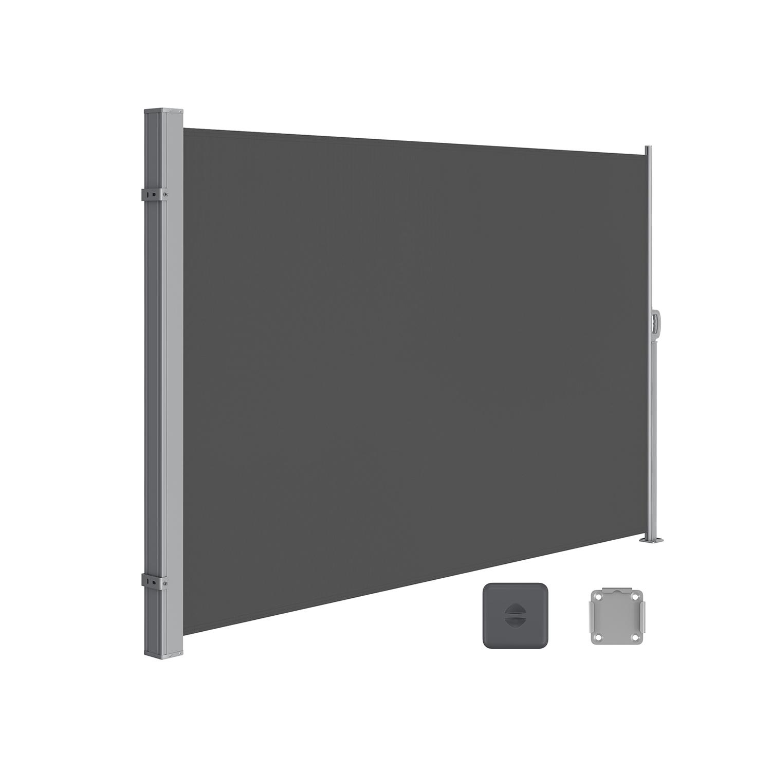 Sidemarkise 180 × 450 cm - antracit, kassette og stolper i pulverlakeret stål