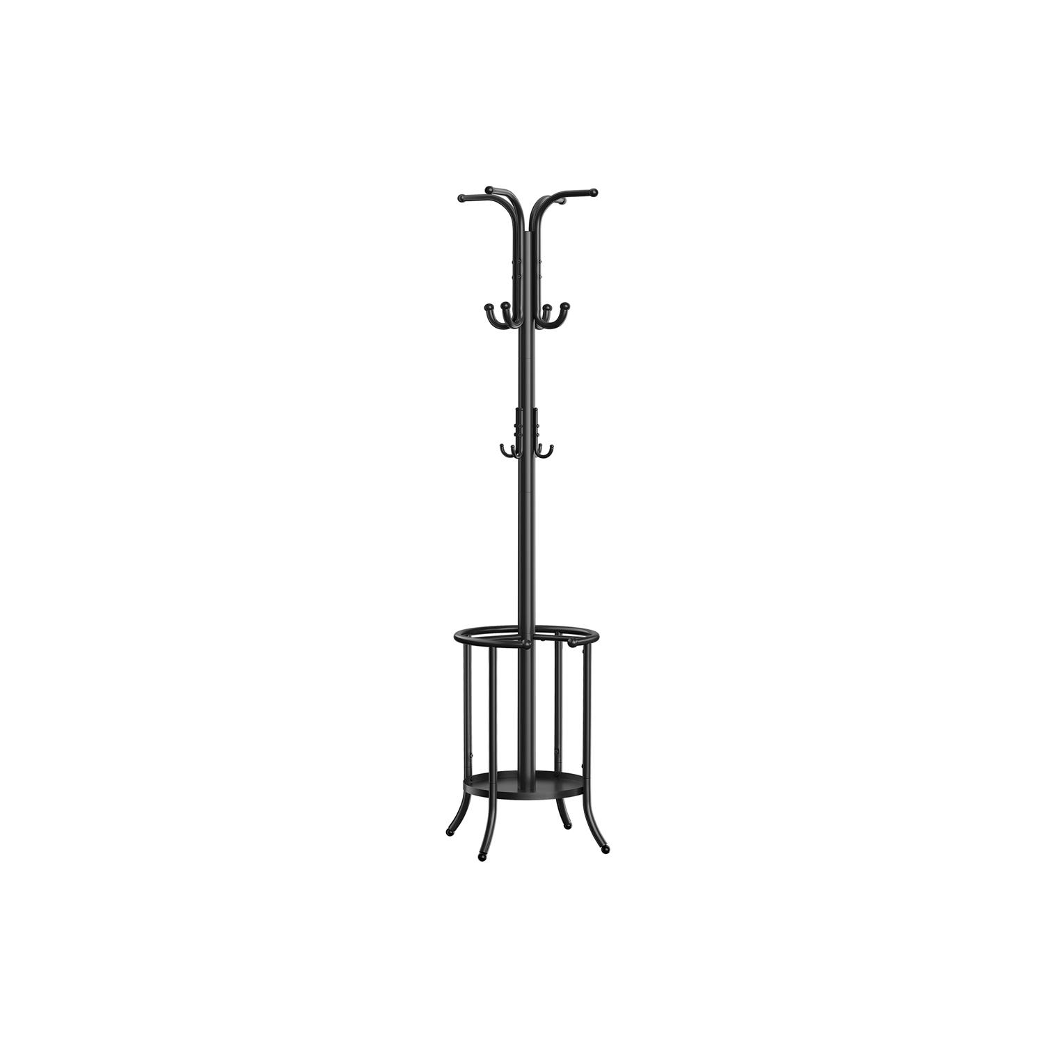 Stumtjener med paraplyholder - 12 kroge, metal, 175 cm - blæksort (RCR011B01)