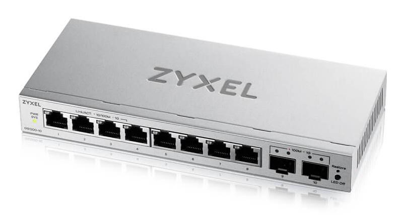Zyxel GS1200-10 v3 - administreret L2 Gigabit switch, 8x RJ-45 + 2x SFP, desktop, grå
