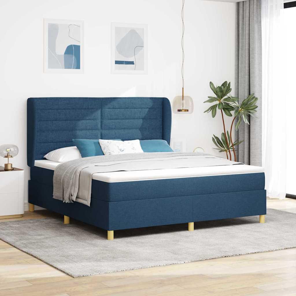 Boks-madras seng med madras Mørkegrå 90x190 cm Stof Blå Stof billede