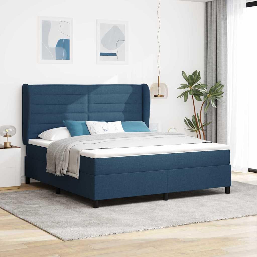 Kontinentalseng med madras med hovedgærde Blå 180 x 200 cm Stof billede