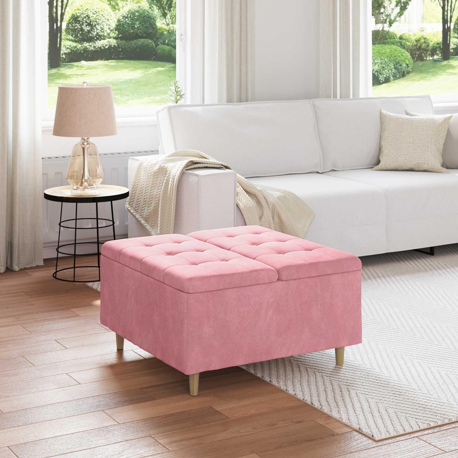 Knapstol med pude Lyserød 80 x 80 x 45 cm Fløjl billede