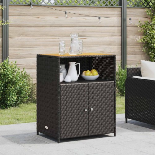 Skab med hylde i sort polyrattan og akacietop - 70 × 50 × 87 cm