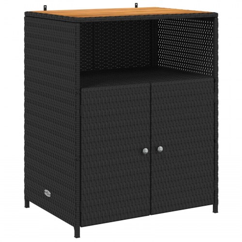 Skab med hylde i sort polyrattan og akacietop - 70 × 50 × 87 cm