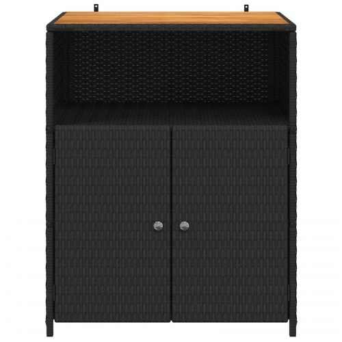 Skab med hylde i sort polyrattan og akacietop - 70 × 50 × 87 cm