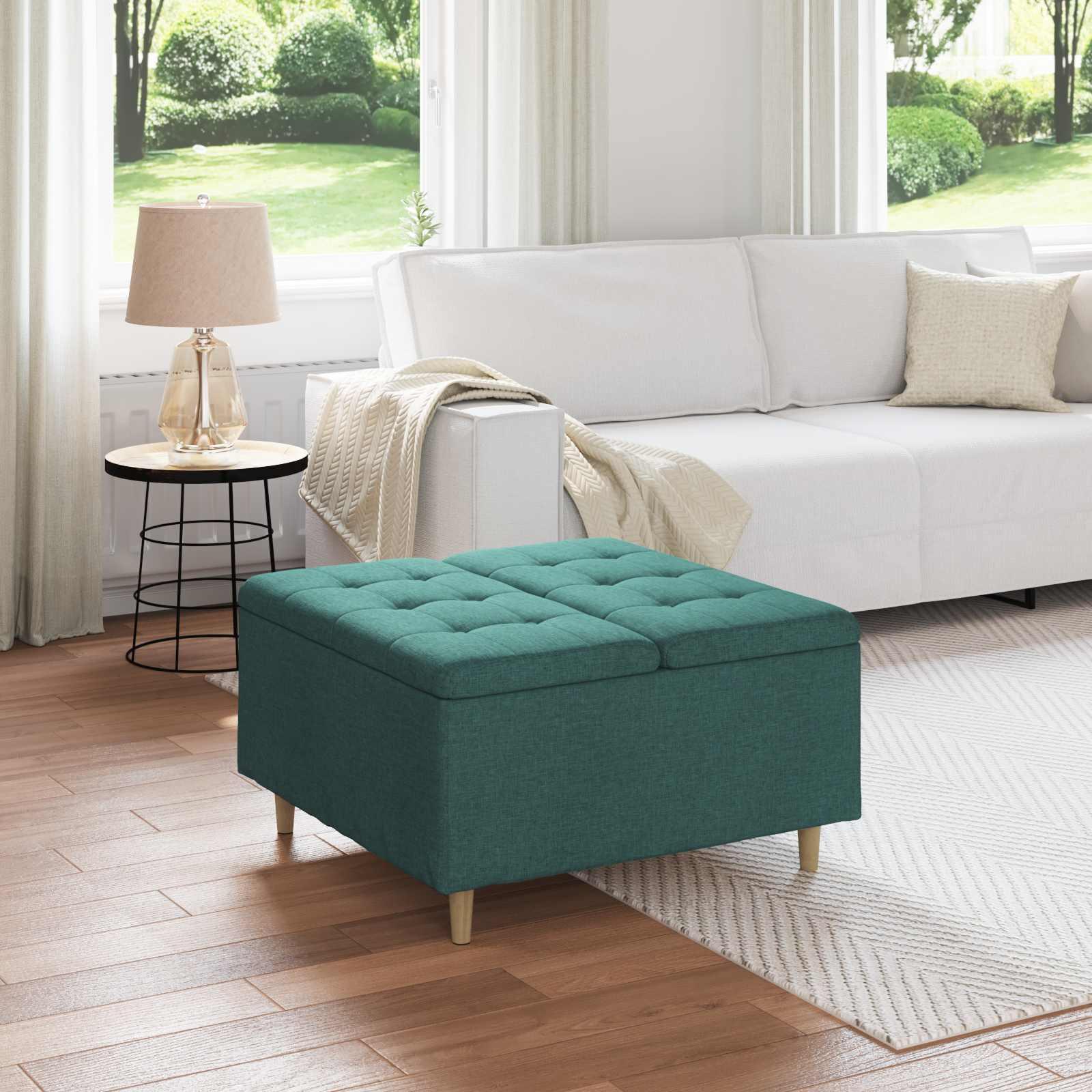 Knapstol med pude Mørkegrøn 80 x 80 x 45 cm Stof billede
