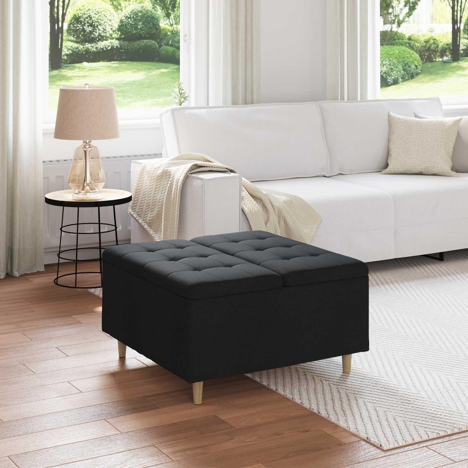 Knapstol med pude Sort 80 x 80 x 45 cm Stof billede