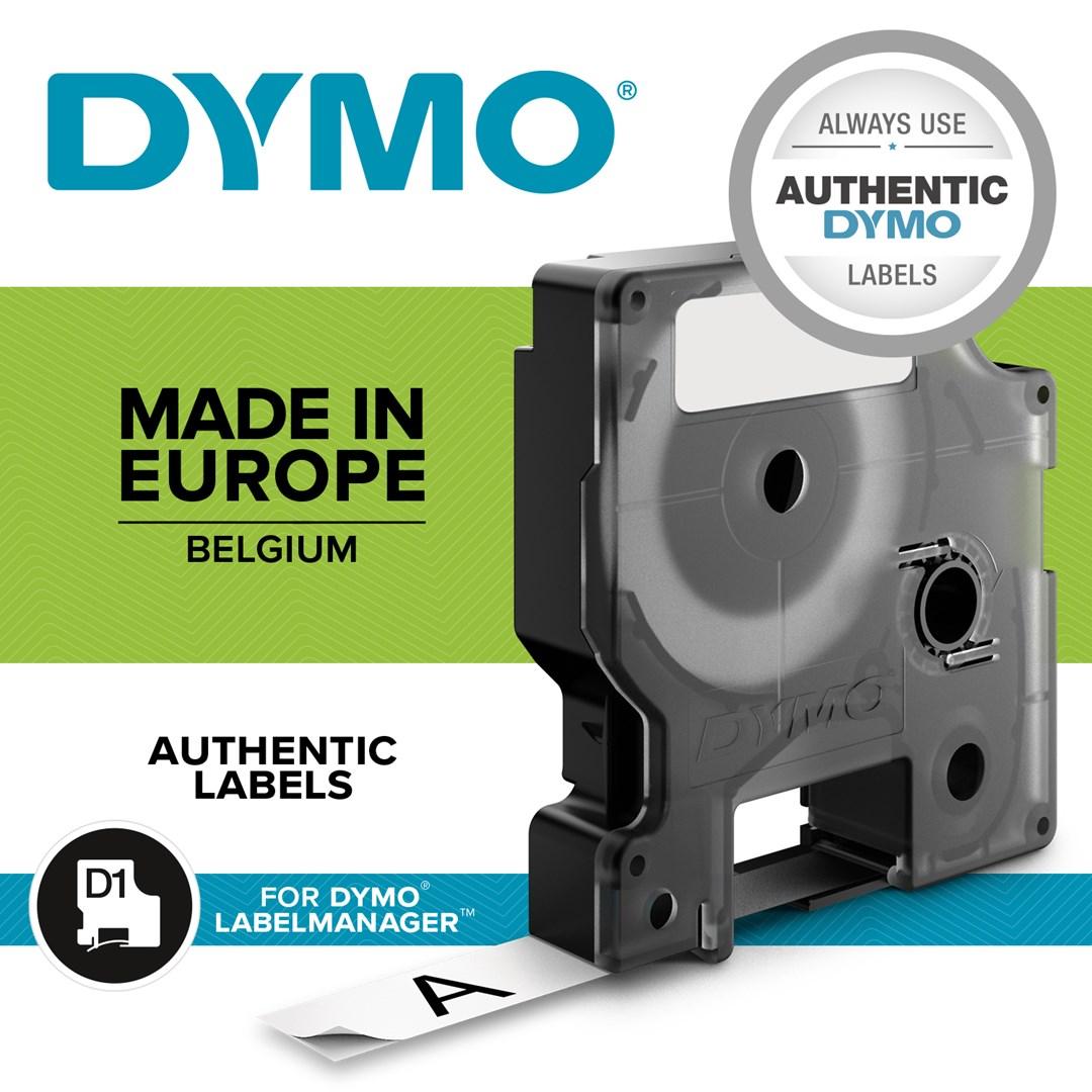 DYMO D1 etikettetiket - sort på hvid, 9 mm x 7 m