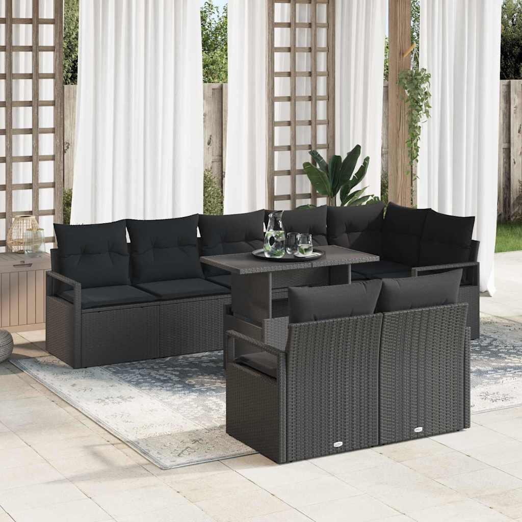 Havesofa Sæt med opbevaring 9 stk Sort Poly rattan billede
