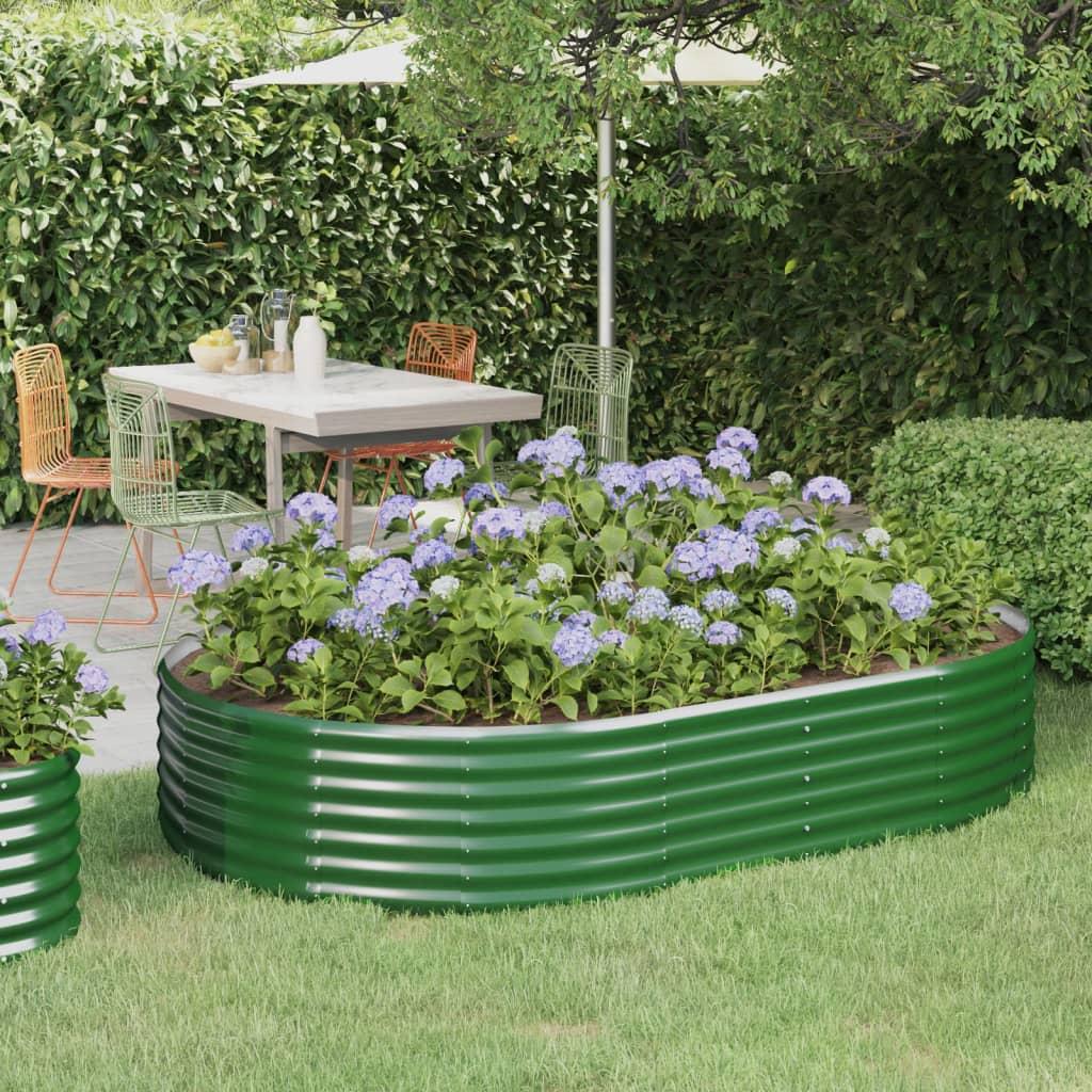 Oval plantekasse/højbed 214 × 140 × 36 cm - galvaniseret stål, grøn billede