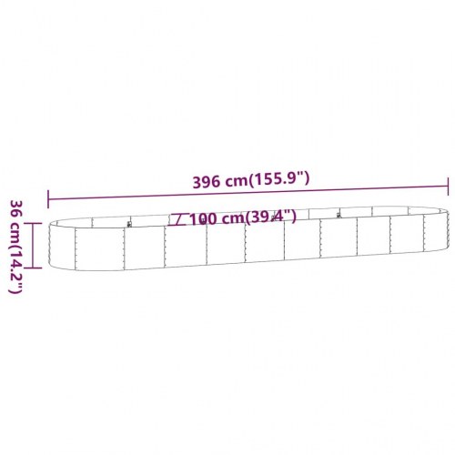 Plantekasse 396 x 100 x 36 cm oval - brun