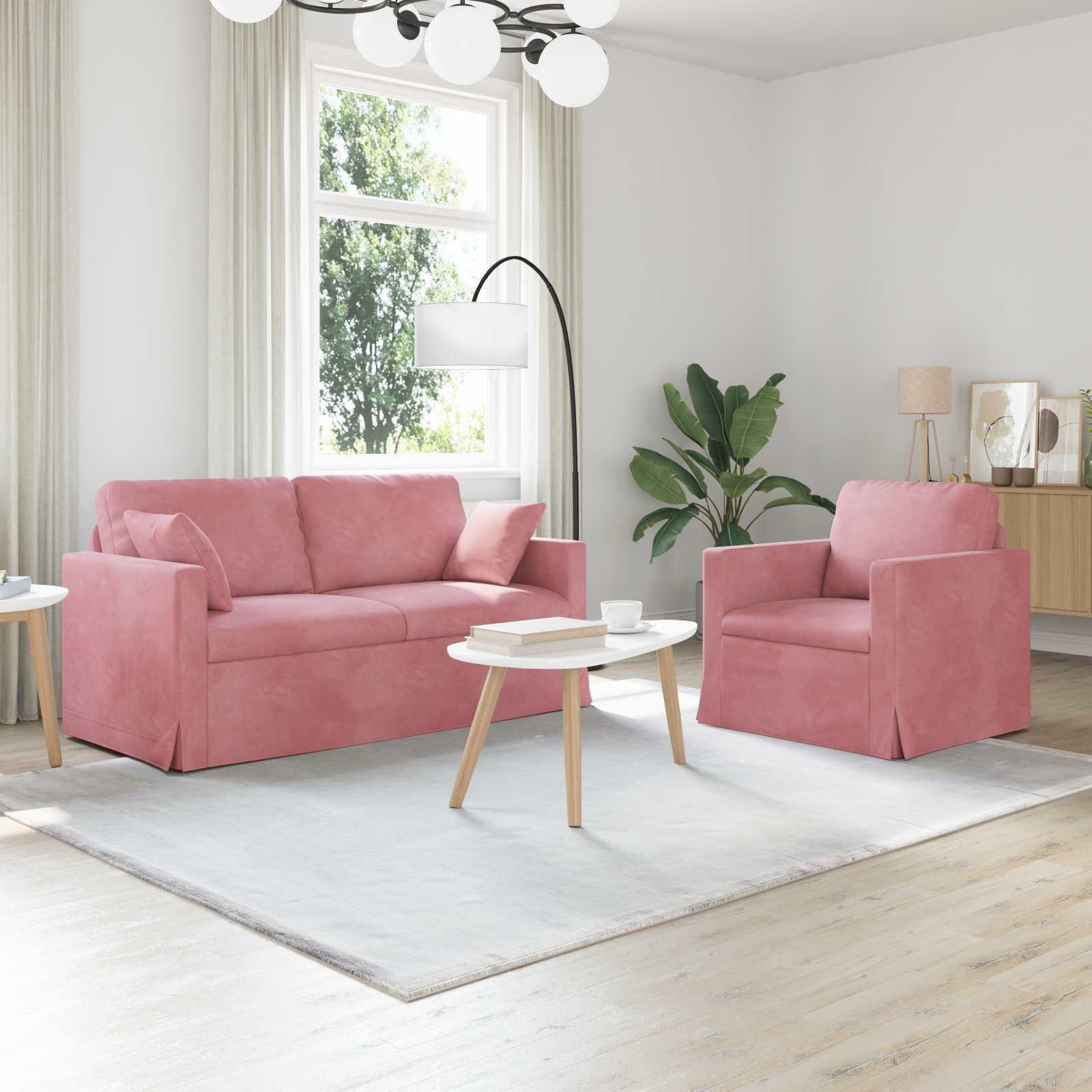 Sofa sæt i fløjl - 2 dele, lyserød, 158 × 78 × 80 cm billede