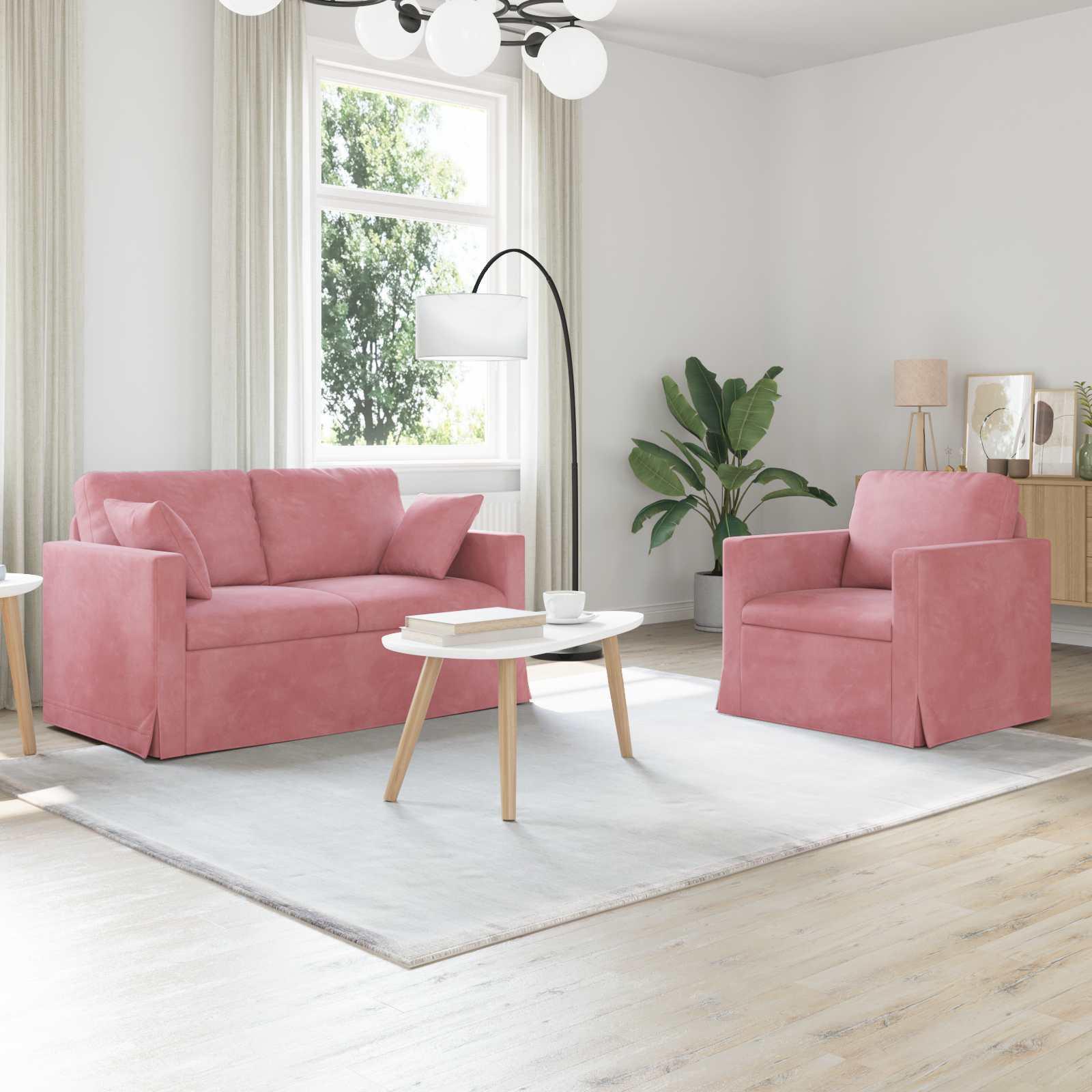 Sofa sæt i fløjl - 2 dele, lyserød, 138 × 78 × 80 cm billede