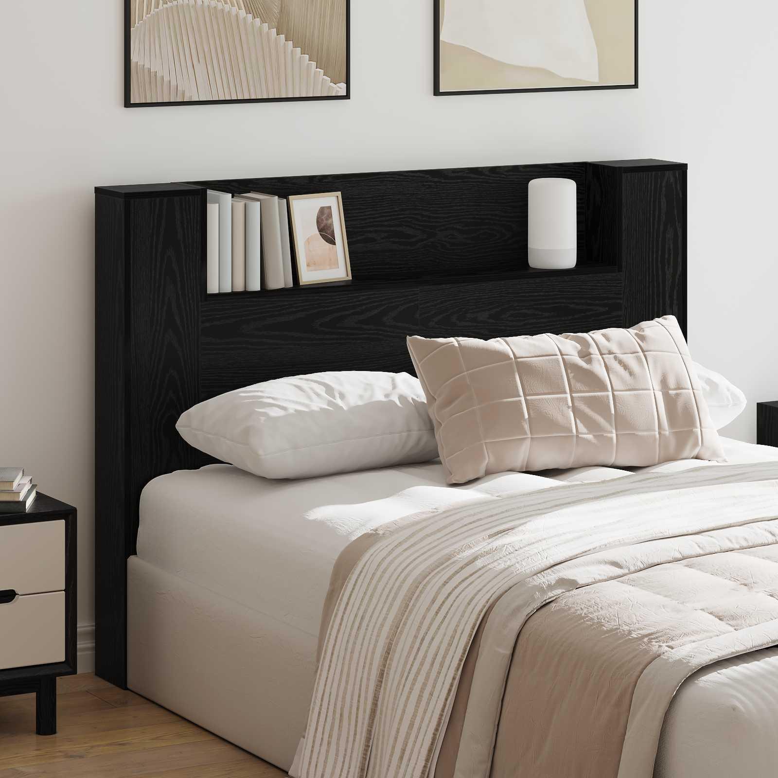 Hovedgærde kabinet med LED Sort eg 140 x 16,5 x 103,5 cm billede