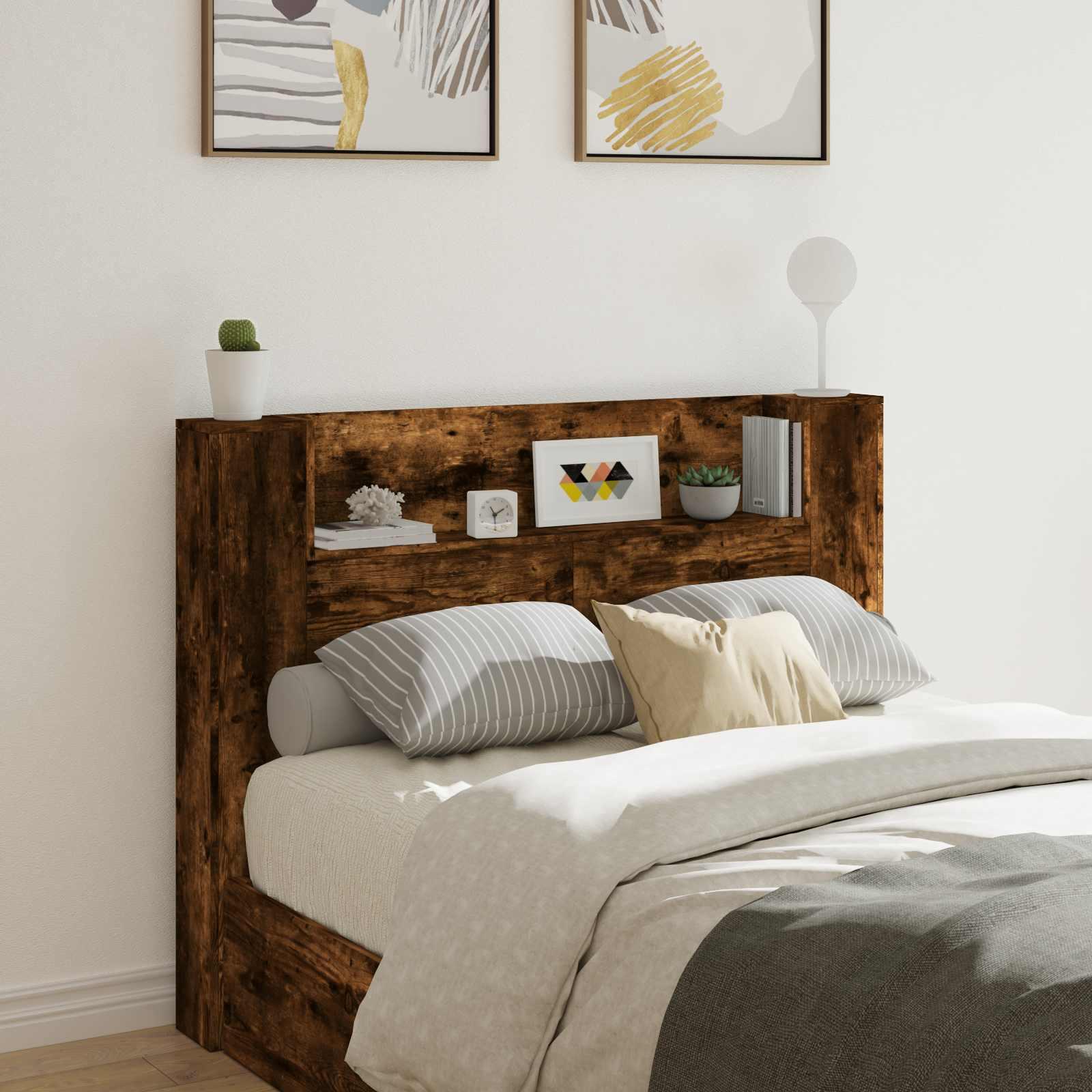 Hovedgærde kabinet med LED Røget eg 140 x 16,5 x 103,5 cm billede