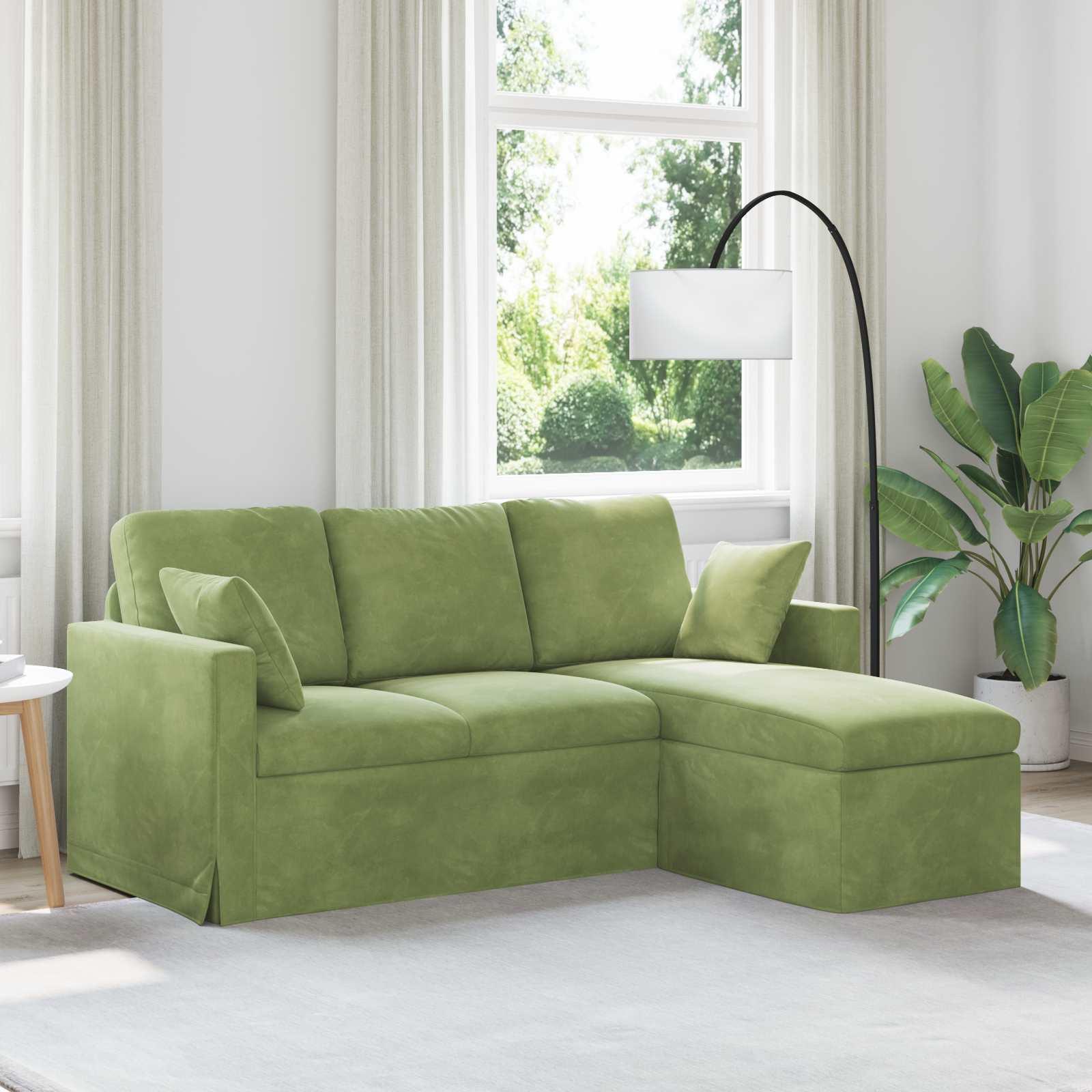 Hjørnesofa i fløjl lys grøn 178 x 134 x 80 cm