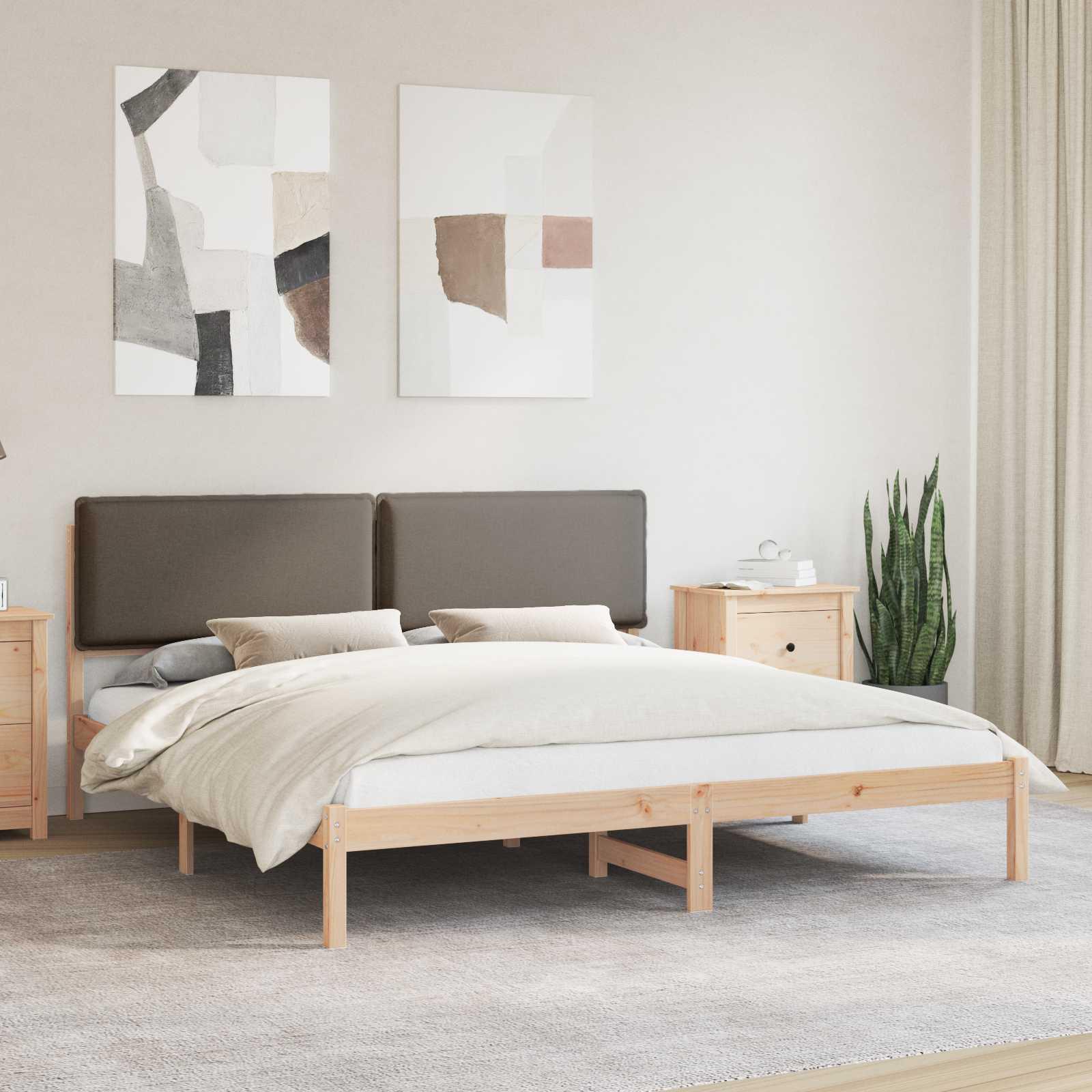 Sengestel med polstret hovedgavl - gråbrun, 200 x 200 cm