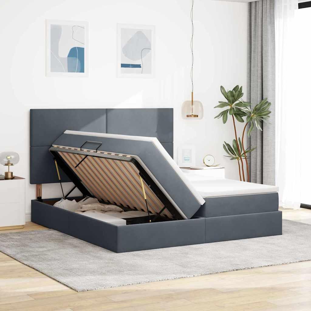 Opbevaringsseng med madras Mørkegrå 200 x 200 cm Fløjl billede