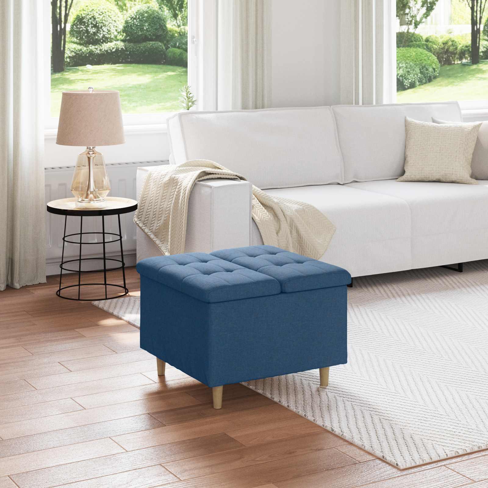 Opbevaringstomane med pude Blå 60 x 60 x 45 cm Stof billede