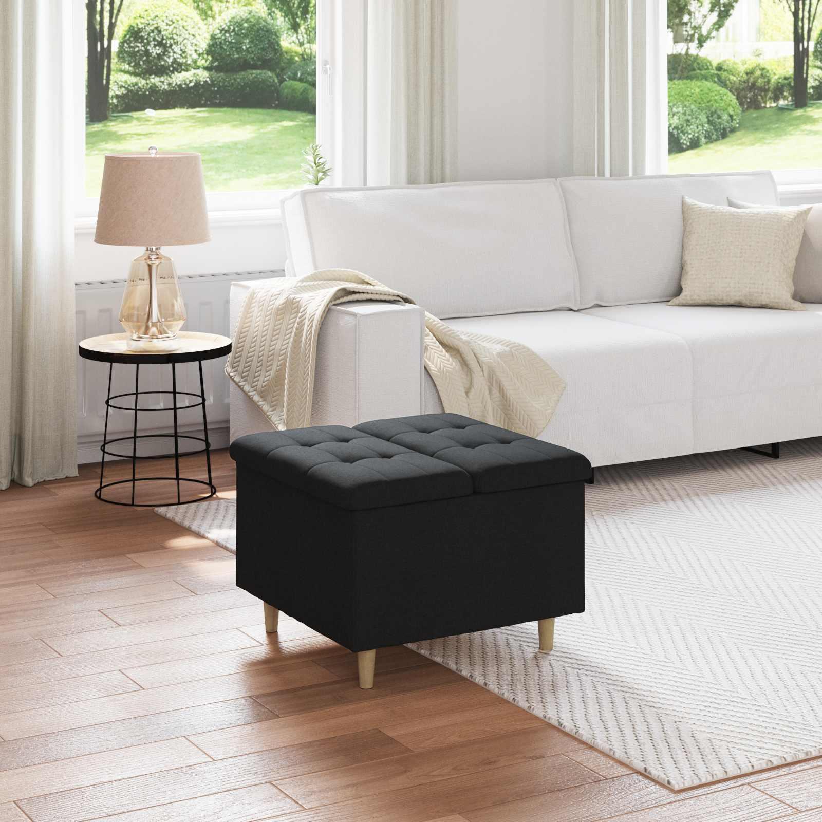Opbevaringstomane med pude Sort 60 x 60 x 45 cm Stof billede