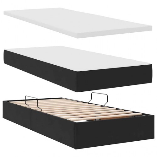Seng med opbevaring og madras - sort fløjl 100 x 200 cm med LED