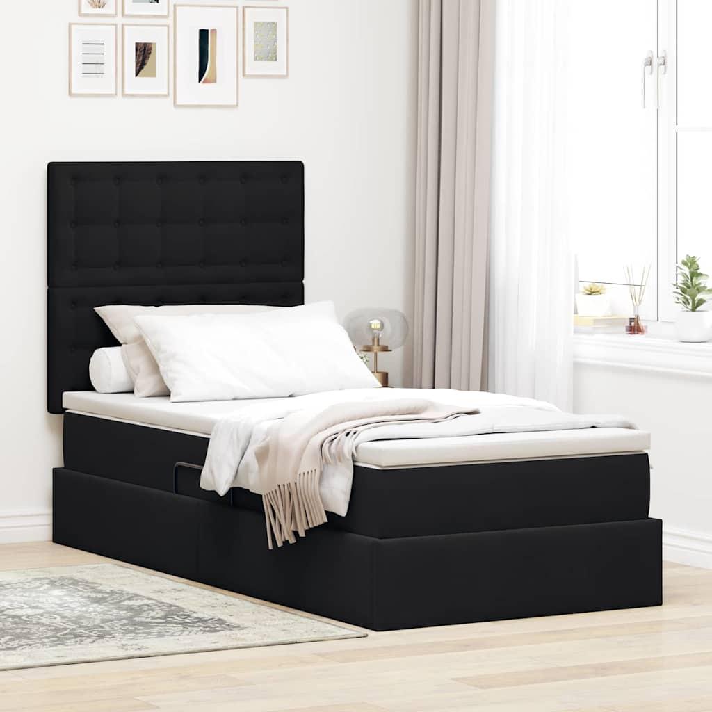 Seng med opbevaring og LED med madras Sort 100 x 200 cm Fløjl billede