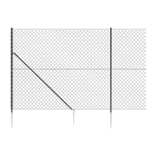 Trådhegn med jordspyd 2 × 25 m - antracitgrå, galvaniseret stål med PVC