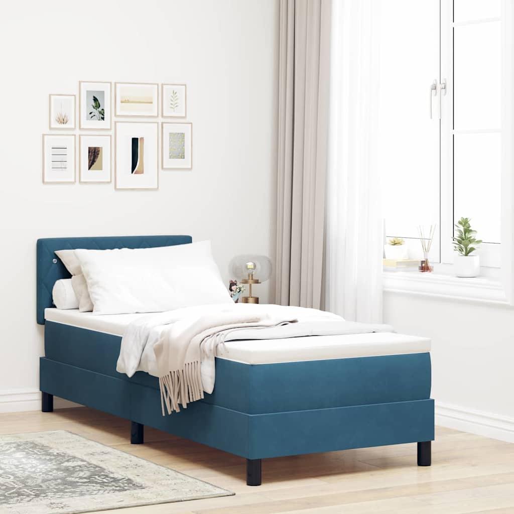LED Box Spring Bed med madras Mørk blå 80 x 200 cm Fløjl billede