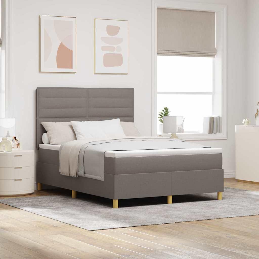 LED Box Spring Bed med madras Gråbrun 140 x 200 cm Stof billede