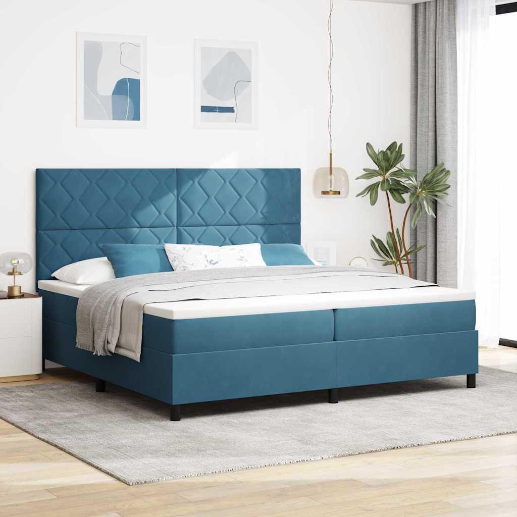 Kontinentalseng med madras Mørk blå 200 x 200 cm Stof billede