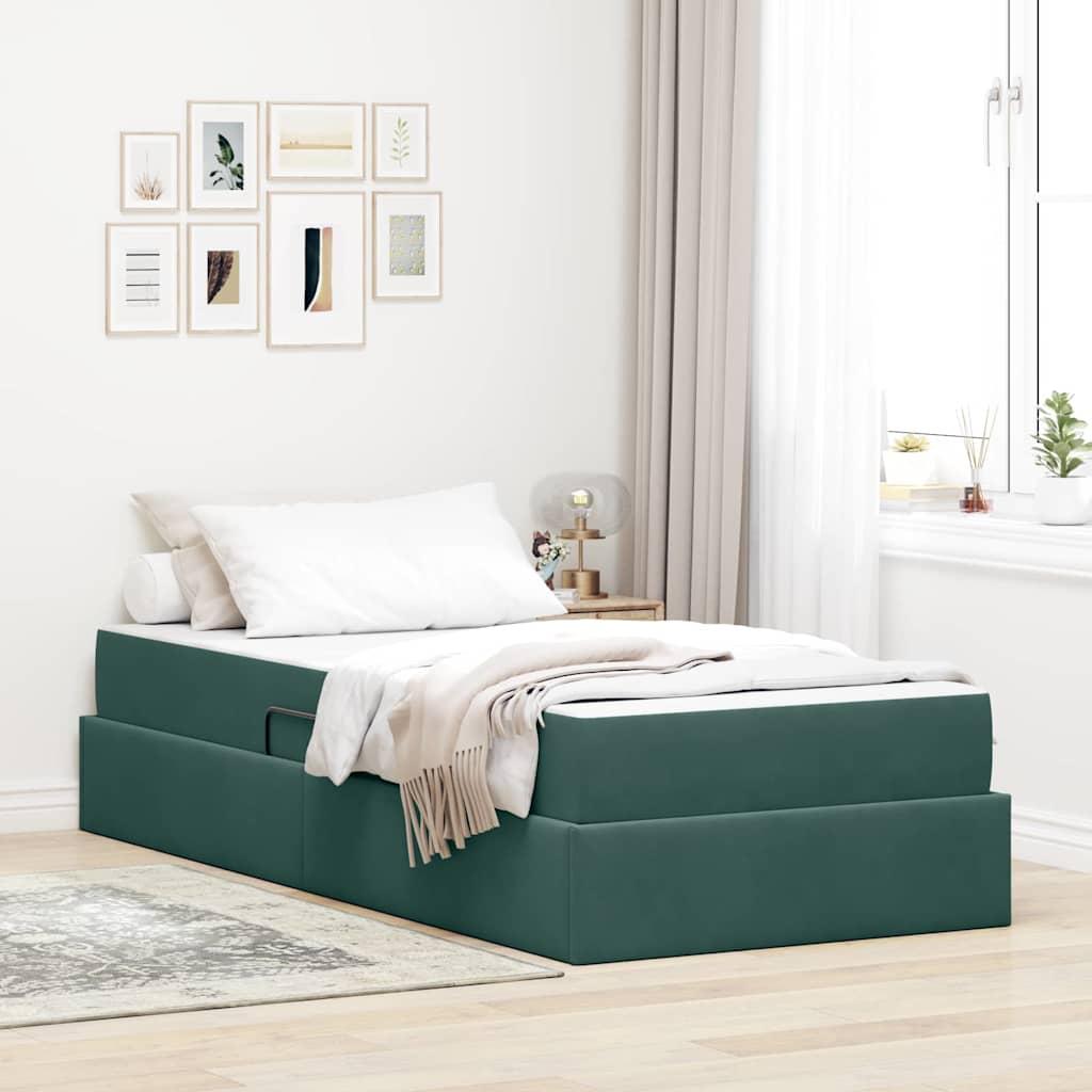 Seng med opbevaring og madras Mørkegrøn 100 x 200 cm Fløjl billede