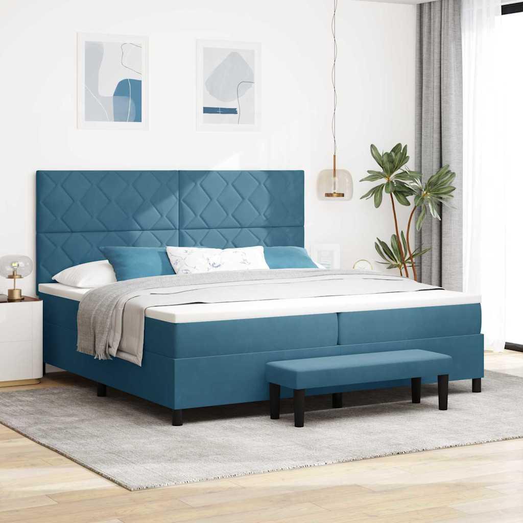 Kontinentalseng med madras Mørkeblå 200 x 200 cm Fløjl billede